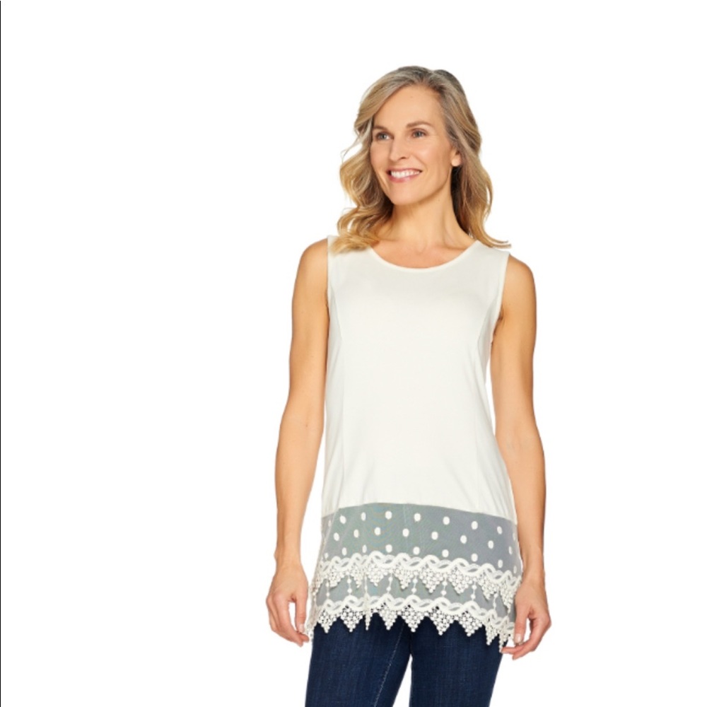 Kathleen Kirkwood Layering Tank with Lace Extender - Vanilla - Med - NEW!